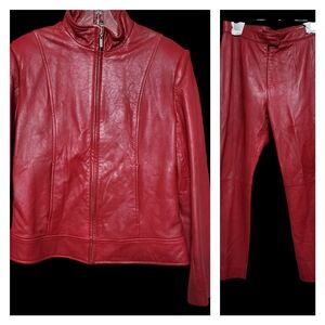 ADLER Red Lambskin Leather Pant Suit Size M Jacket/ 8 Pant Streetwear Biker